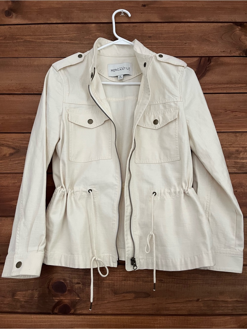 J. Crew Mercantile Cream Utility Jacket with Drawstring Waist Size XS